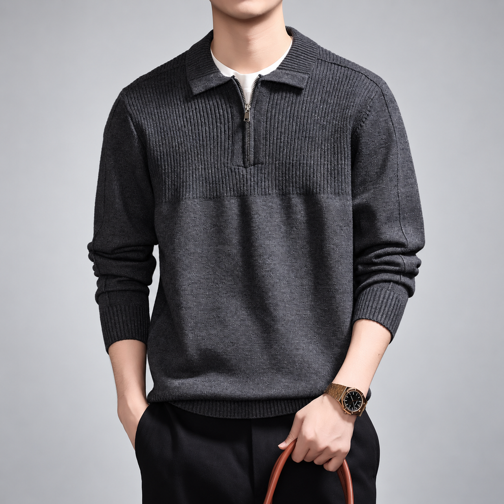 Reed Men's Collared Knit Pullover Sweater with Quarter Zip