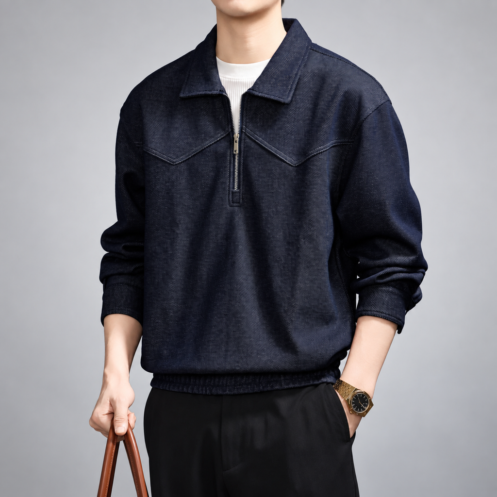 Quentin Men's Textured Quarter-Zip Pullover with Point Collar