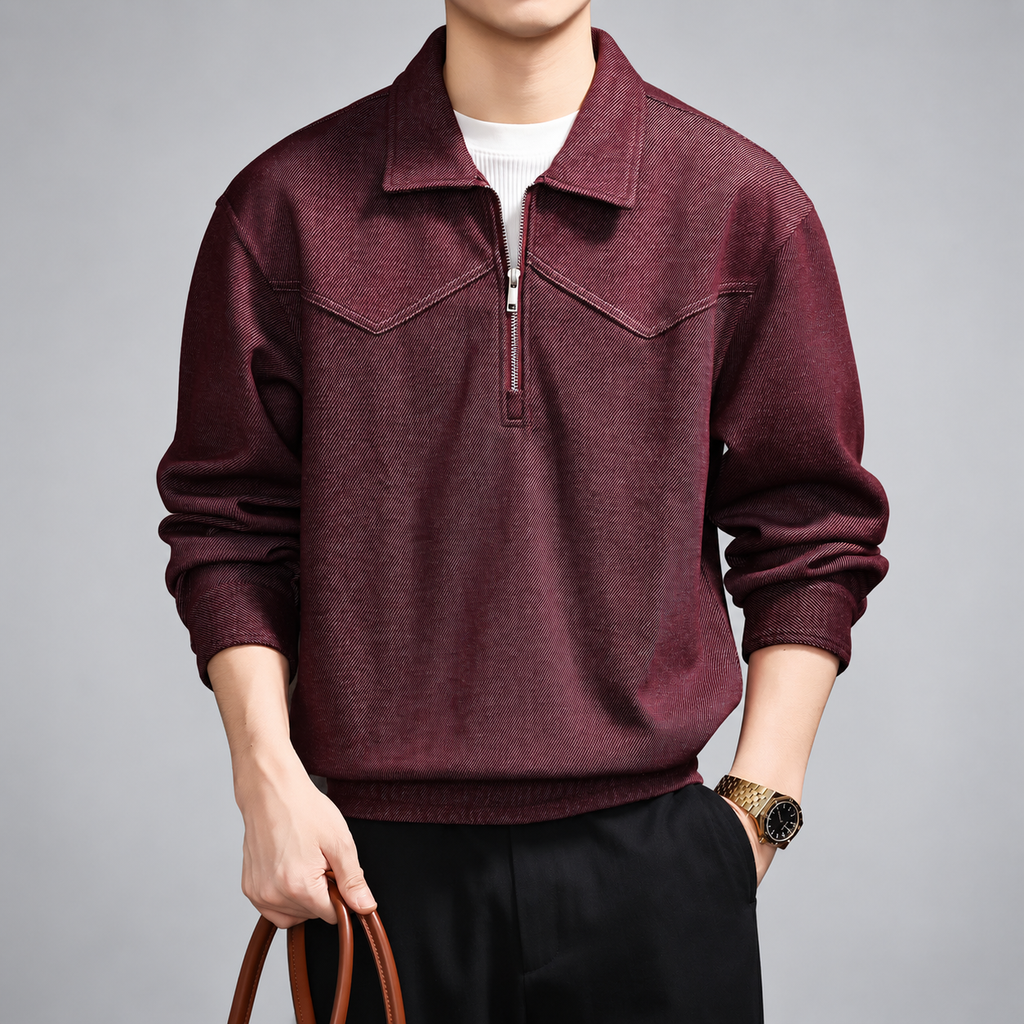 Quentin Men's Textured Quarter-Zip Pullover with Point Collar