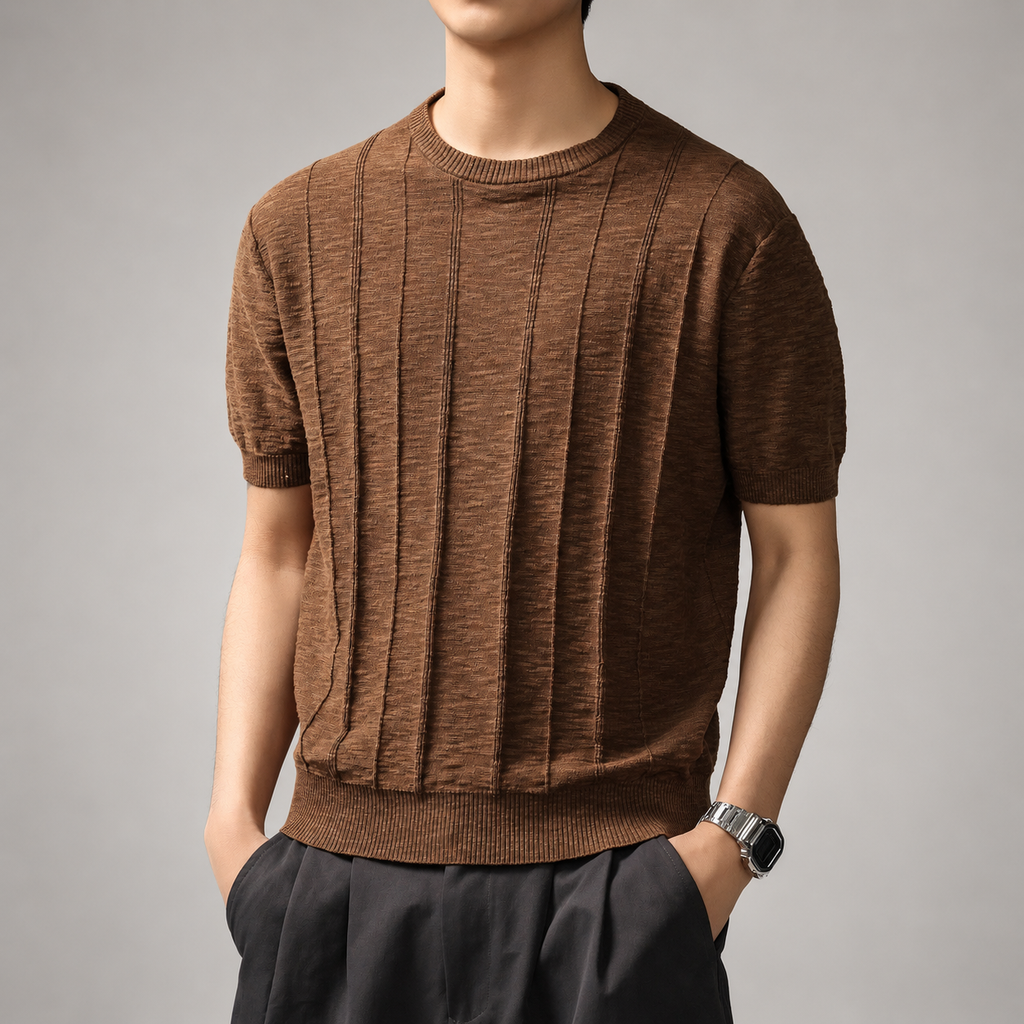 Albert Men's Textured Crewneck Short Sleeve Knit Shirt