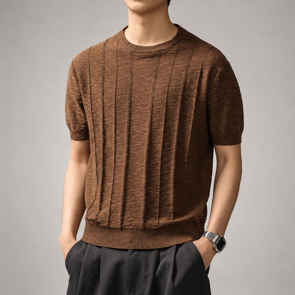 Albert Men's Textured Crewneck Short Sleeve Knit Shirt