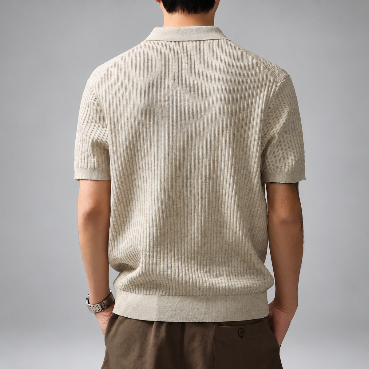 Paxton Men’s Open-Collar Textured Knit Polo Shirt