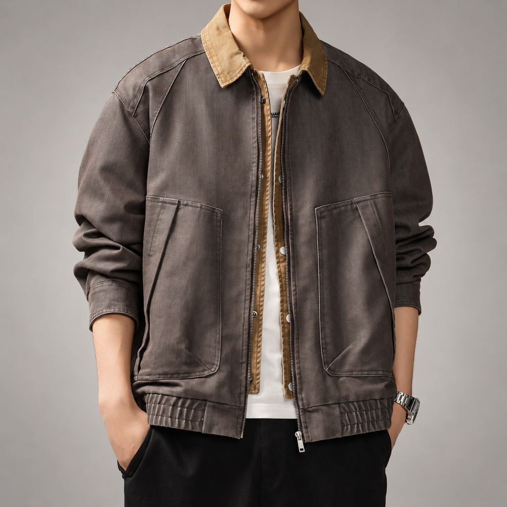 Ludovic Men's Washed Bomber Jacket with Contrast Collar