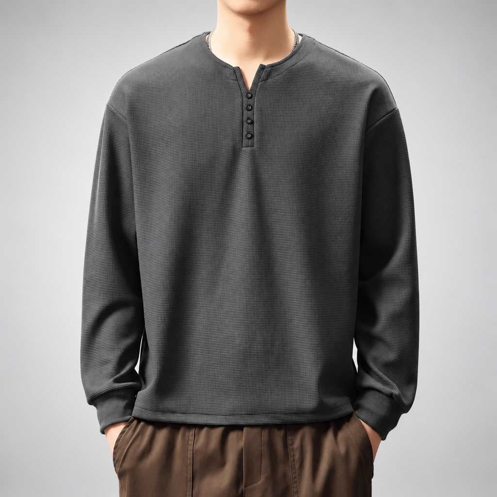 Louis Men's Four-Button Henley Shirt with Ribbed Cuffs