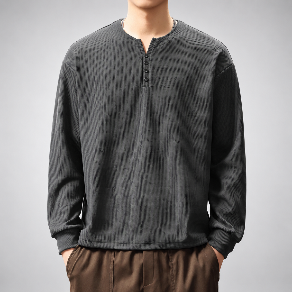 Louis Men's Four-Button Henley Shirt with Ribbed Cuffs