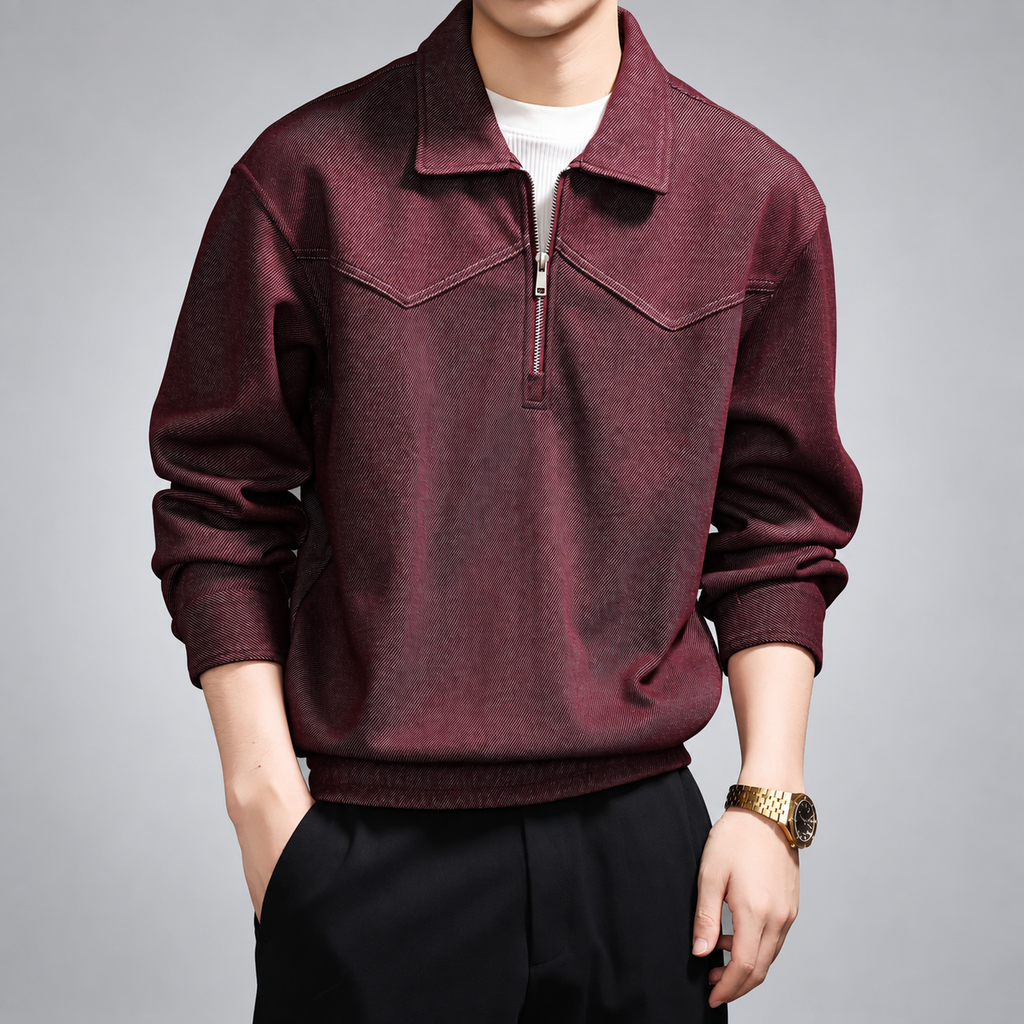 Quentin Men's Textured Quarter-Zip Pullover with Point Collar
