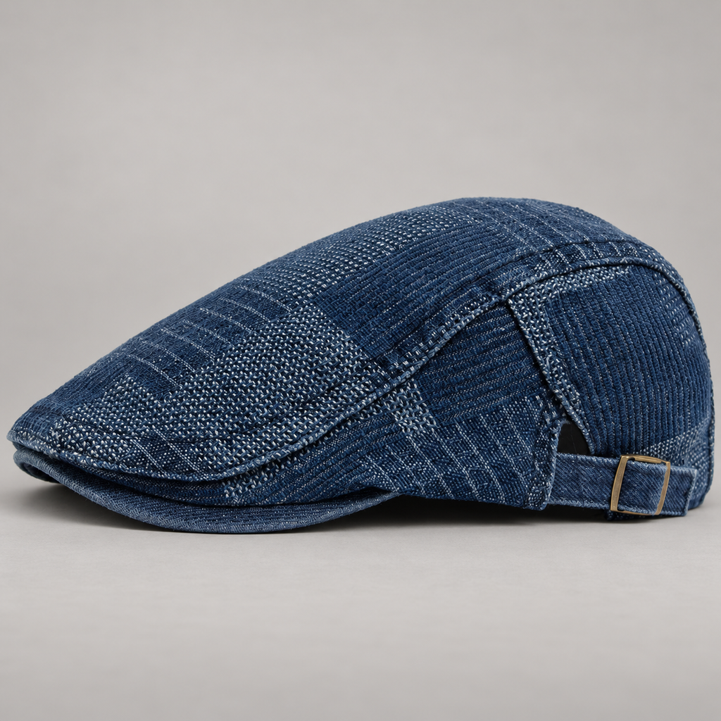 Quentin Patchwork Flat Cap with Adjustable Side Buckle