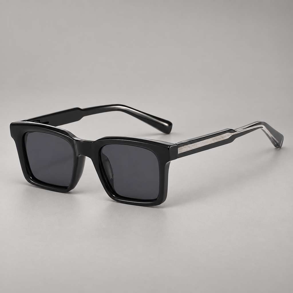 Quentin Rectangular Sunglasses with Geometric Wide Temples