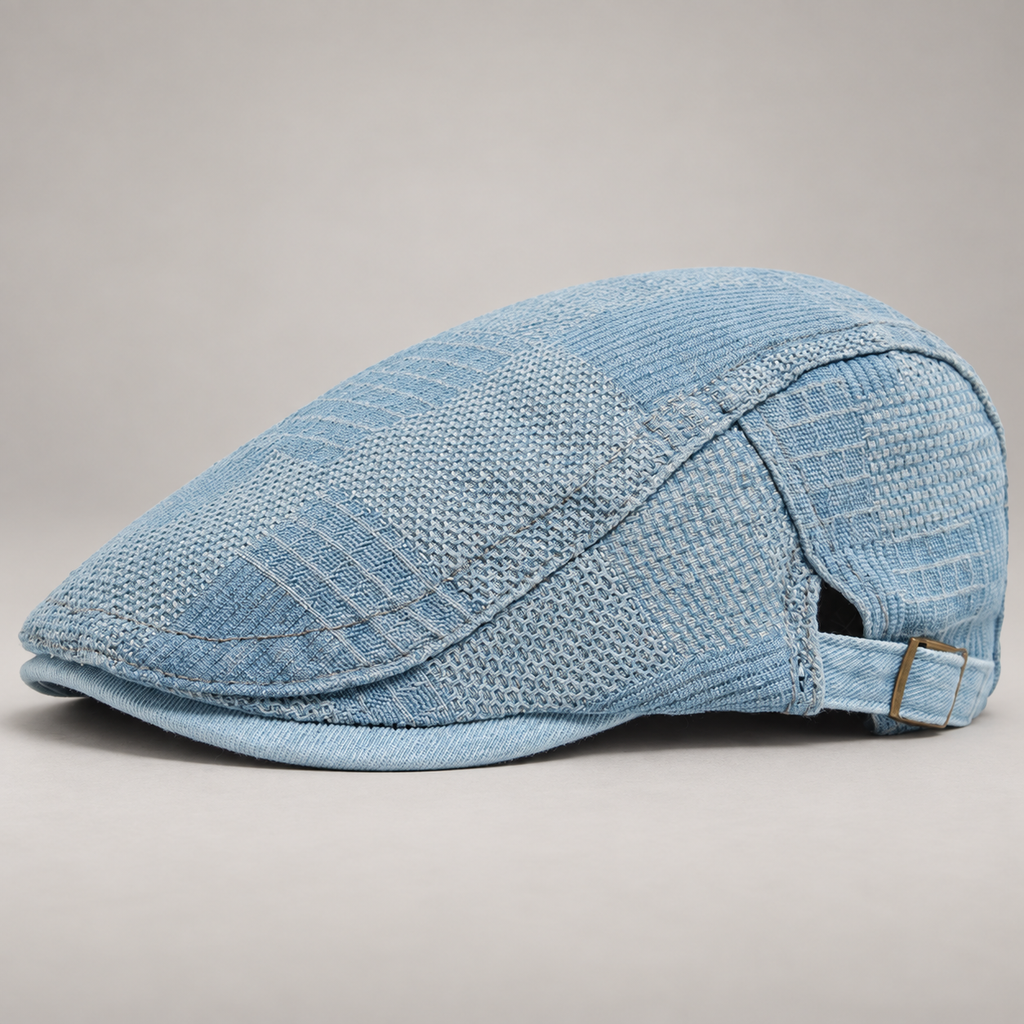 Quentin Patchwork Flat Cap with Adjustable Side Buckle