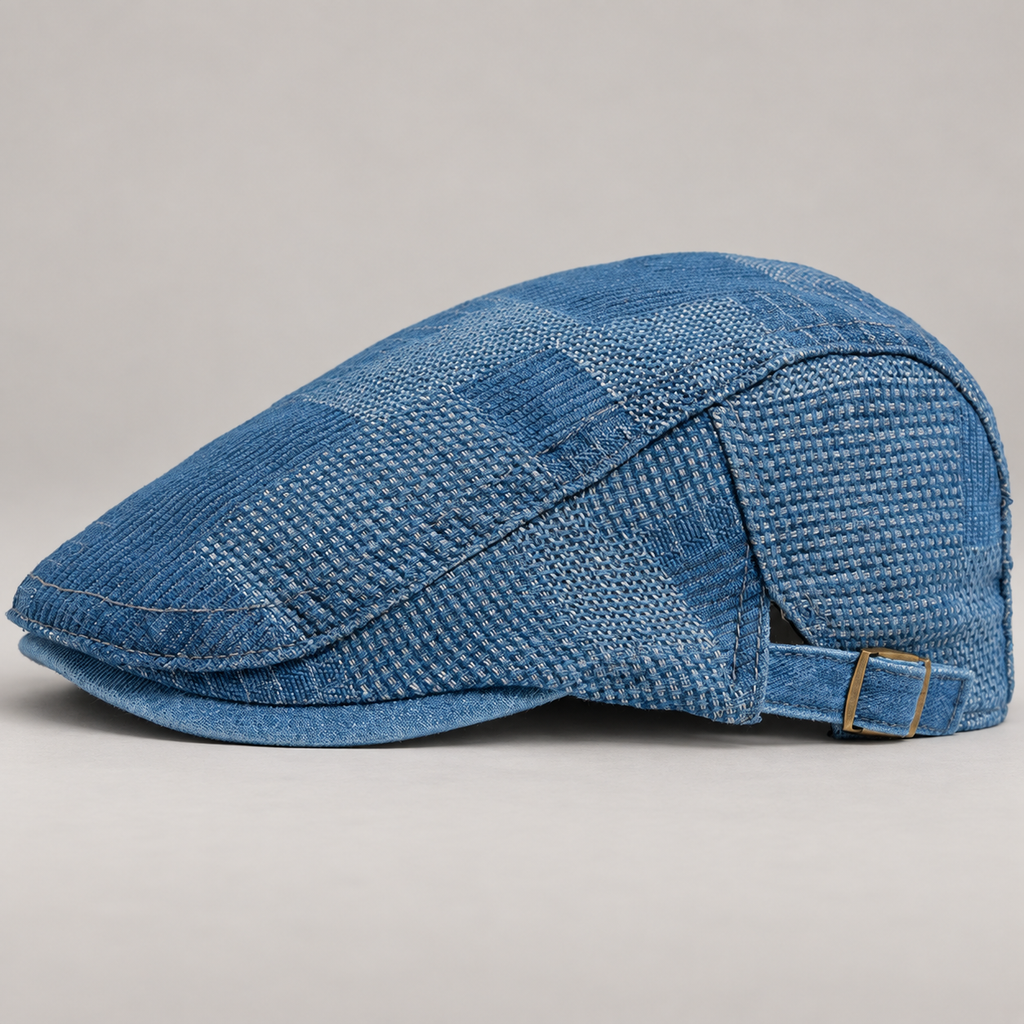 Quentin Patchwork Flat Cap with Adjustable Side Buckle
