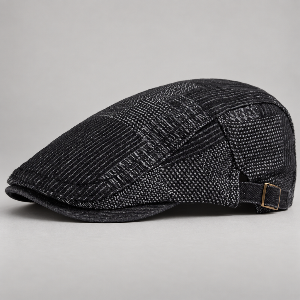 Quentin Patchwork Flat Cap with Adjustable Side Buckle