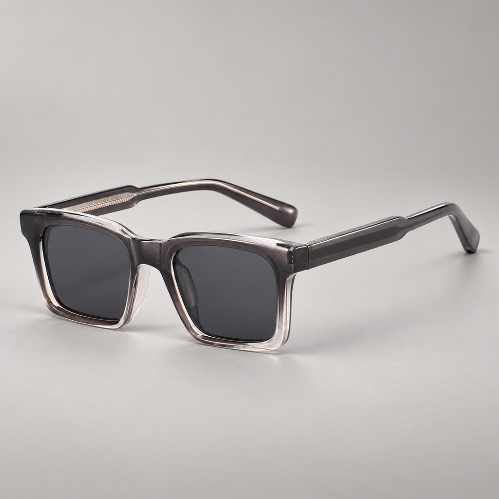 Quentin Rectangular Sunglasses with Geometric Wide Temples