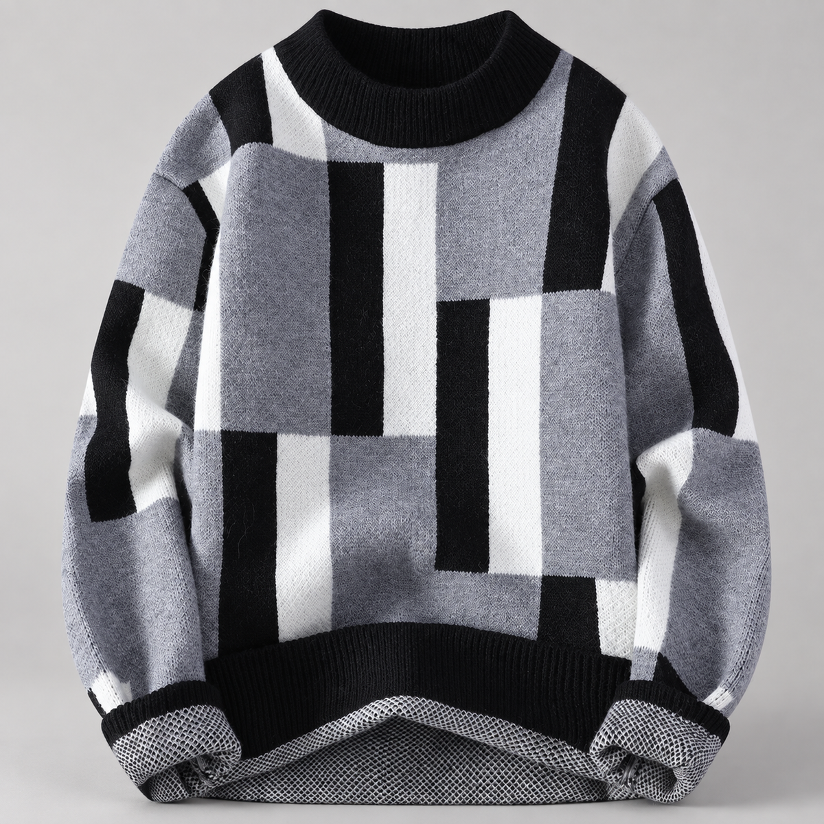 Quentin Men’s Geometric Color-Block Crewneck Knit Sweater
