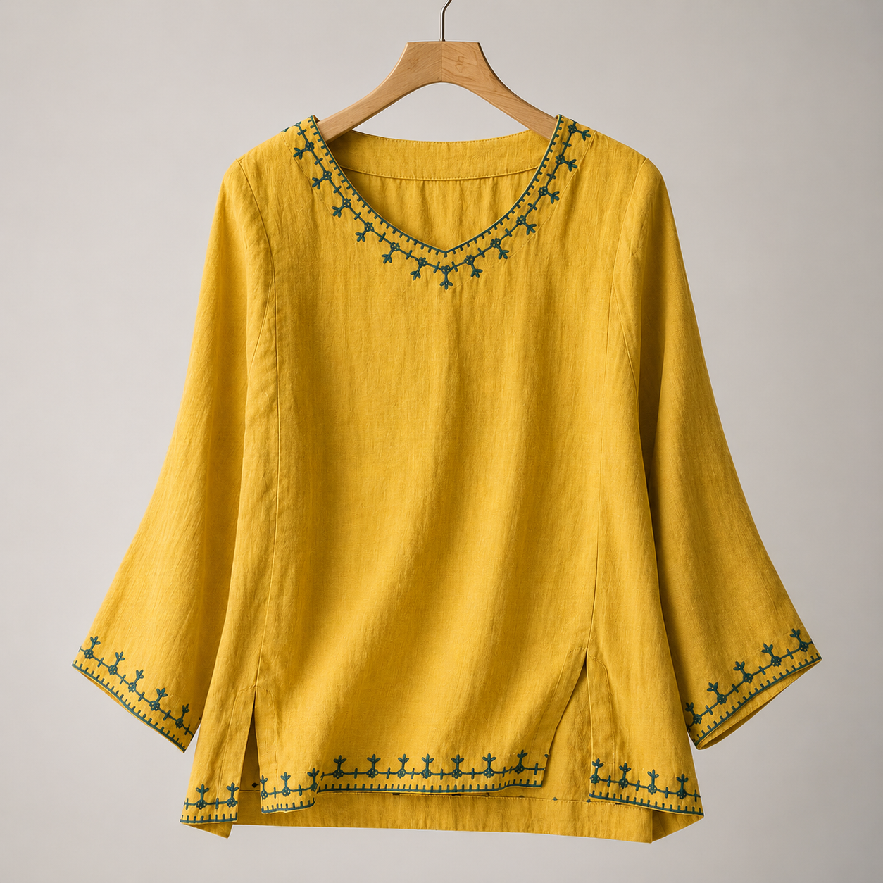 Rachel Women’s Cotton-Linen Embroidered Long-Sleeve Blouse