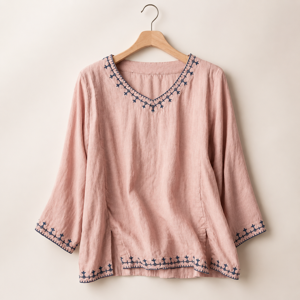 Rachel Women’s Cotton-Linen Embroidered Long-Sleeve Blouse