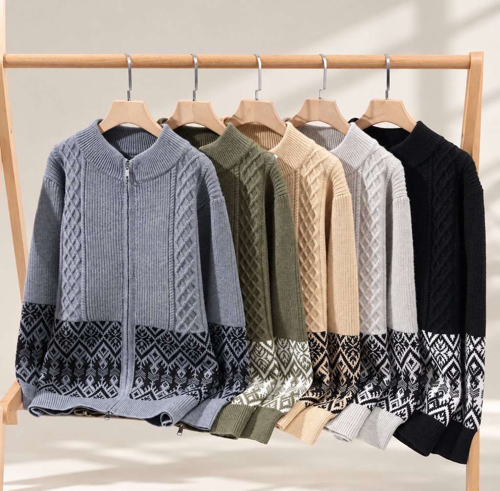 Rafferty Men’s Nordic Pattern Full-Zip Knit Cardigan