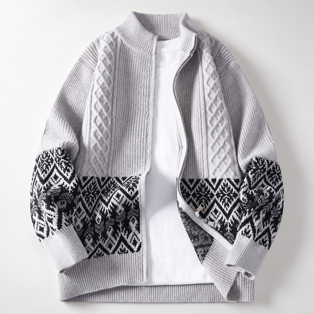 Rafferty Men’s Nordic Pattern Full-Zip Knit Cardigan