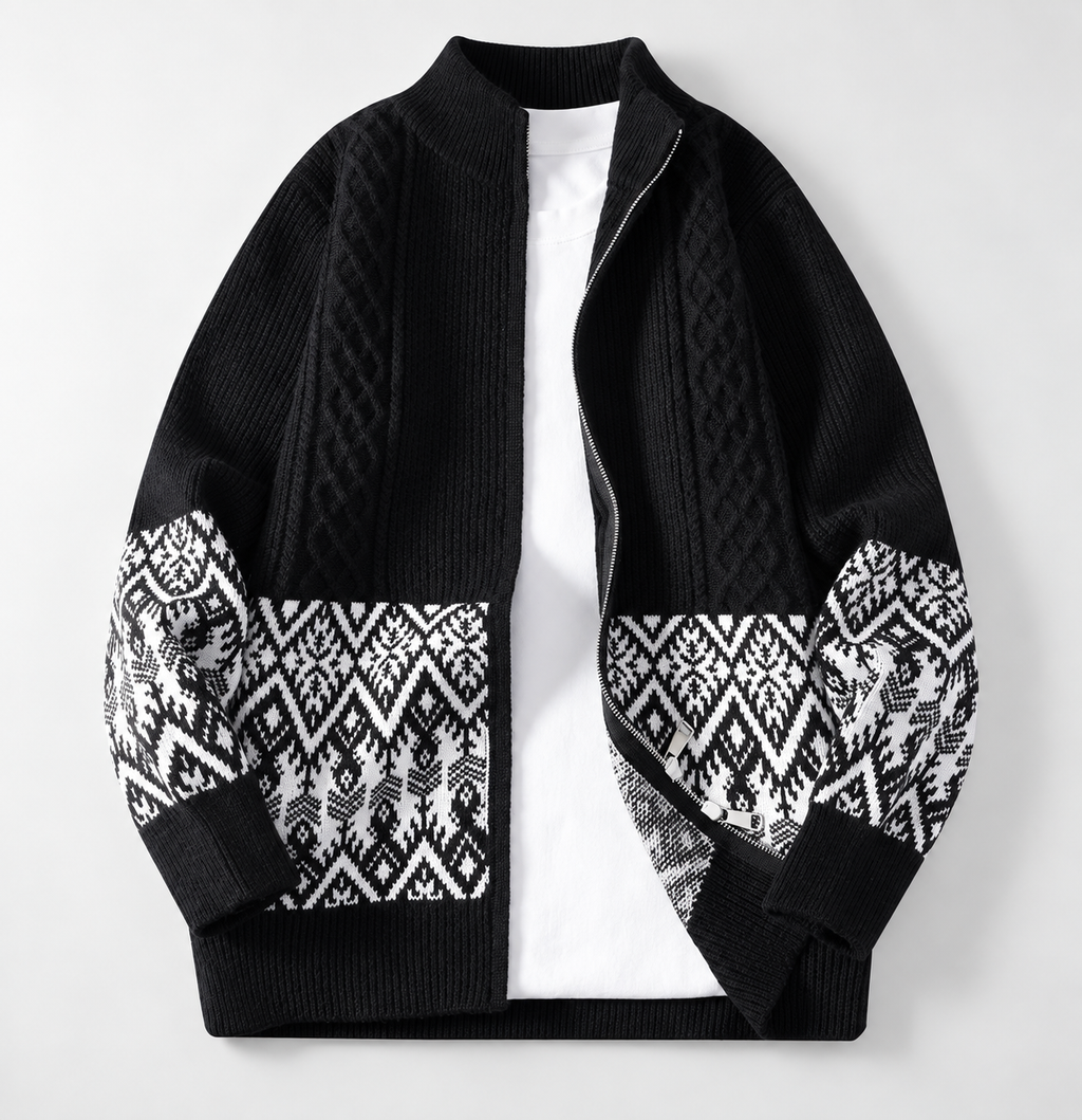 Rafferty Men’s Nordic Pattern Full-Zip Knit Cardigan