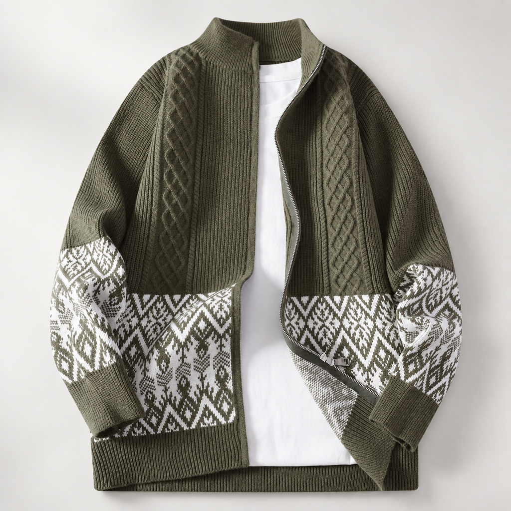Rafferty Men’s Nordic Pattern Full-Zip Knit Cardigan