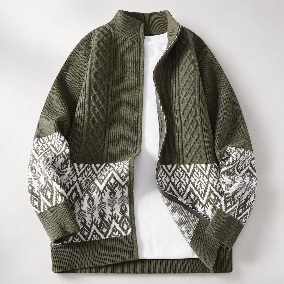 Rafferty Men’s Nordic Pattern Full-Zip Knit Cardigan