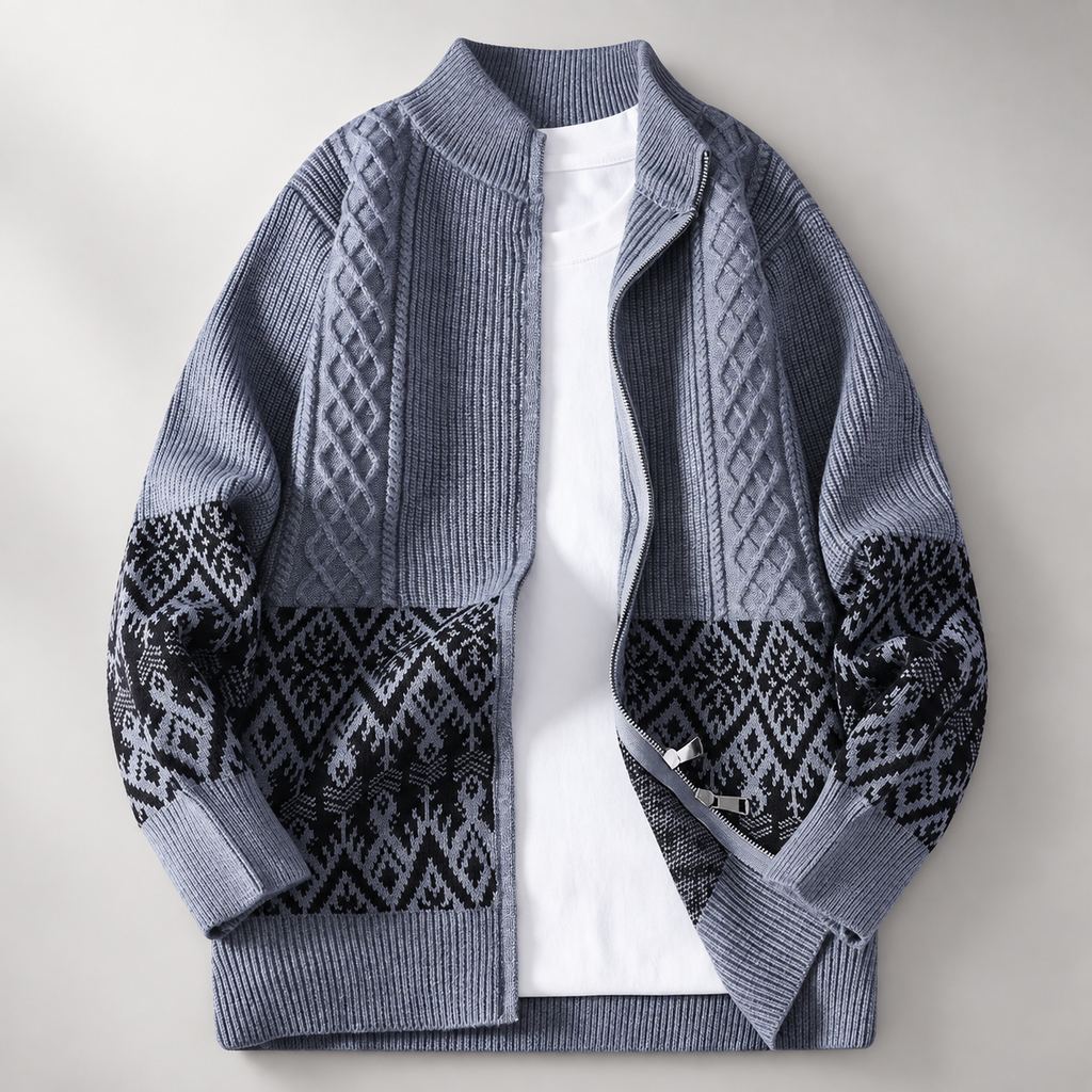 Rafferty Men’s Nordic Pattern Full-Zip Knit Cardigan