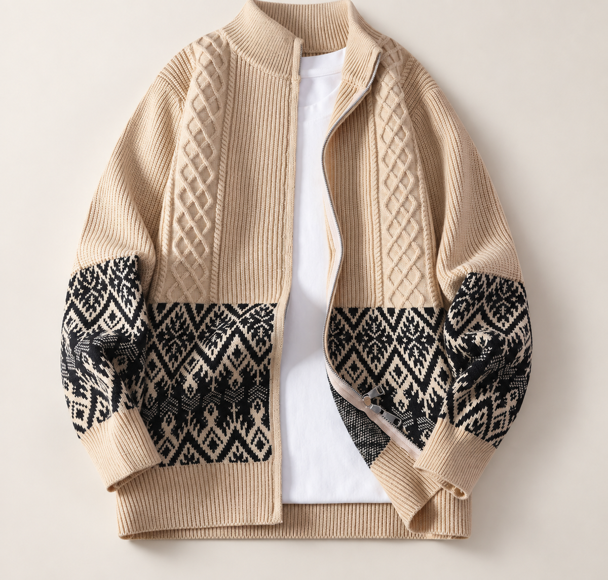 Rafferty Men’s Nordic Pattern Full-Zip Knit Cardigan