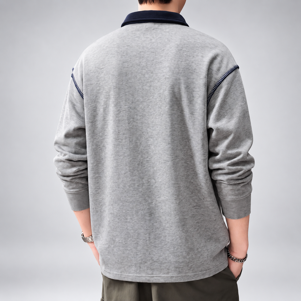Russell Men's Relaxed Polo Sweatshirt with Contrast Shoulder Stitching
