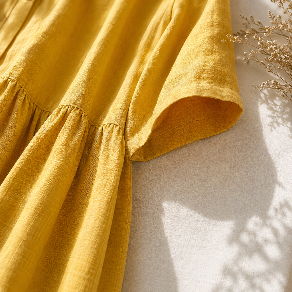 Rebecca Linen Midi Dress with Short Sleeves