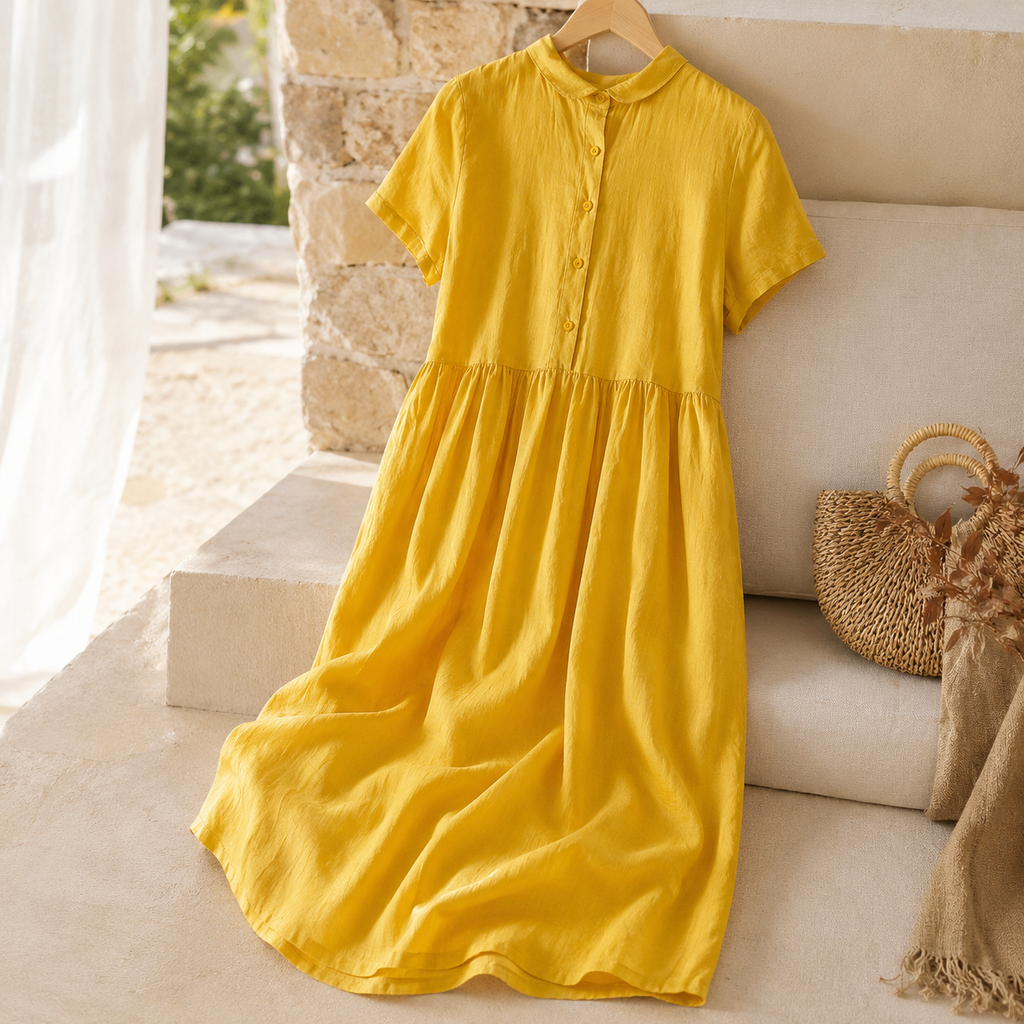 Rebecca Linen Midi Dress with Short Sleeves