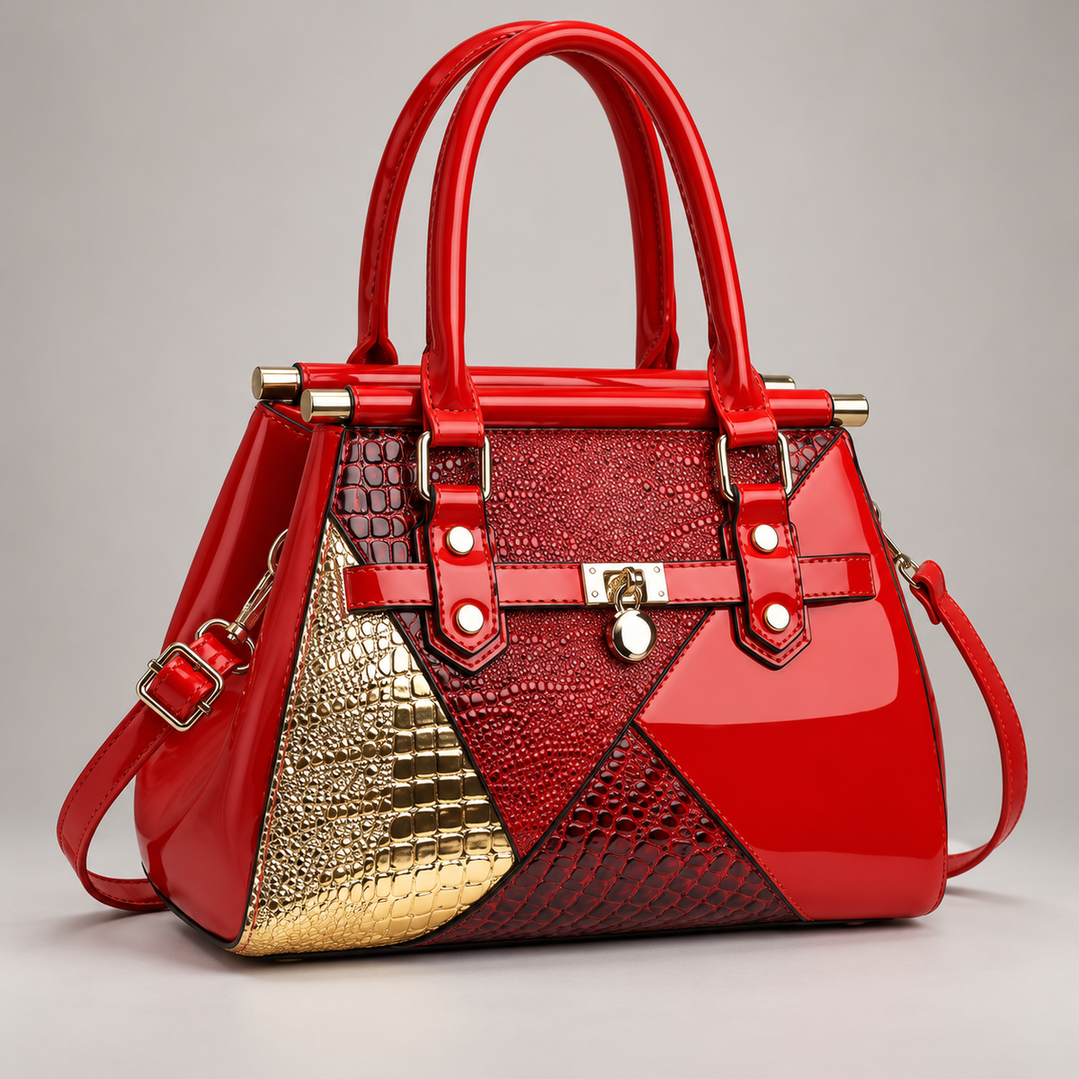 Dania Women’s Glossy Croc-Embossed Patchwork Handbag