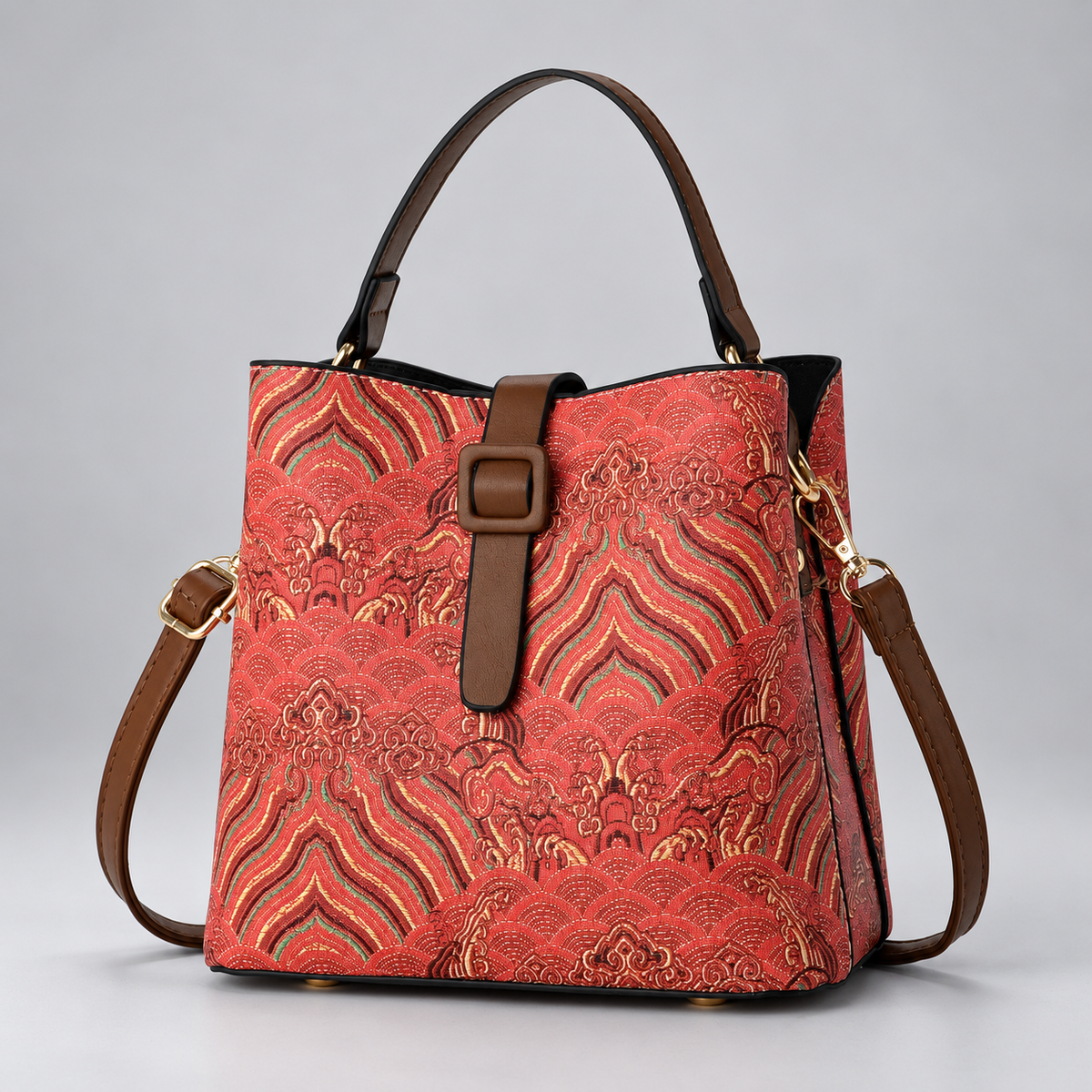 Mira Women’s Woven Pattern Bucket Handbag with Shoulder Strap