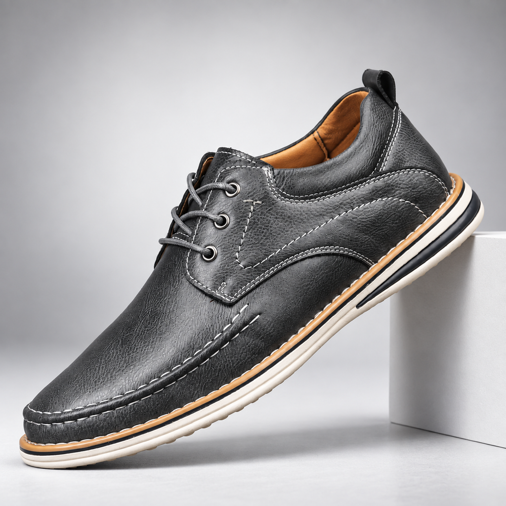Renzo Men’s Leather-Look Moc Toe Lace-Up Casual Shoes