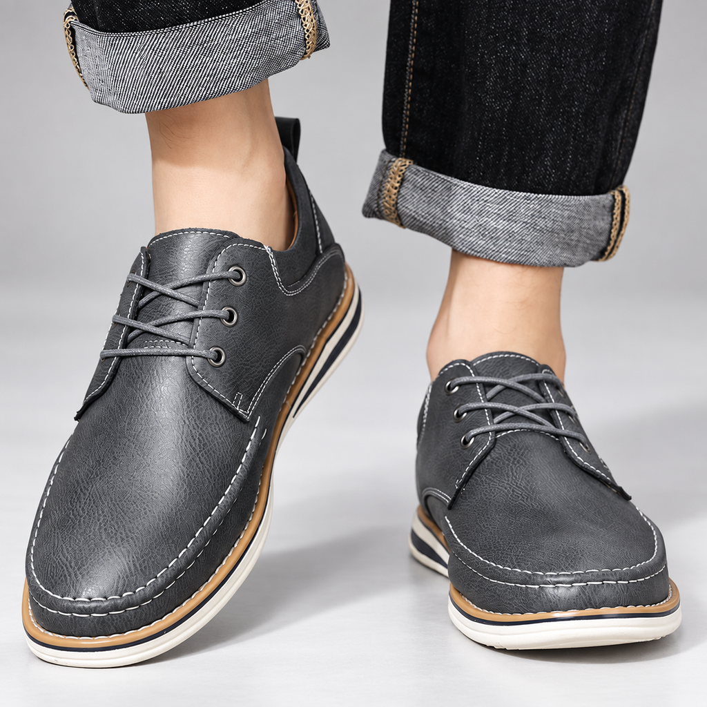 Renzo Men’s Leather-Look Moc Toe Lace-Up Casual Shoes