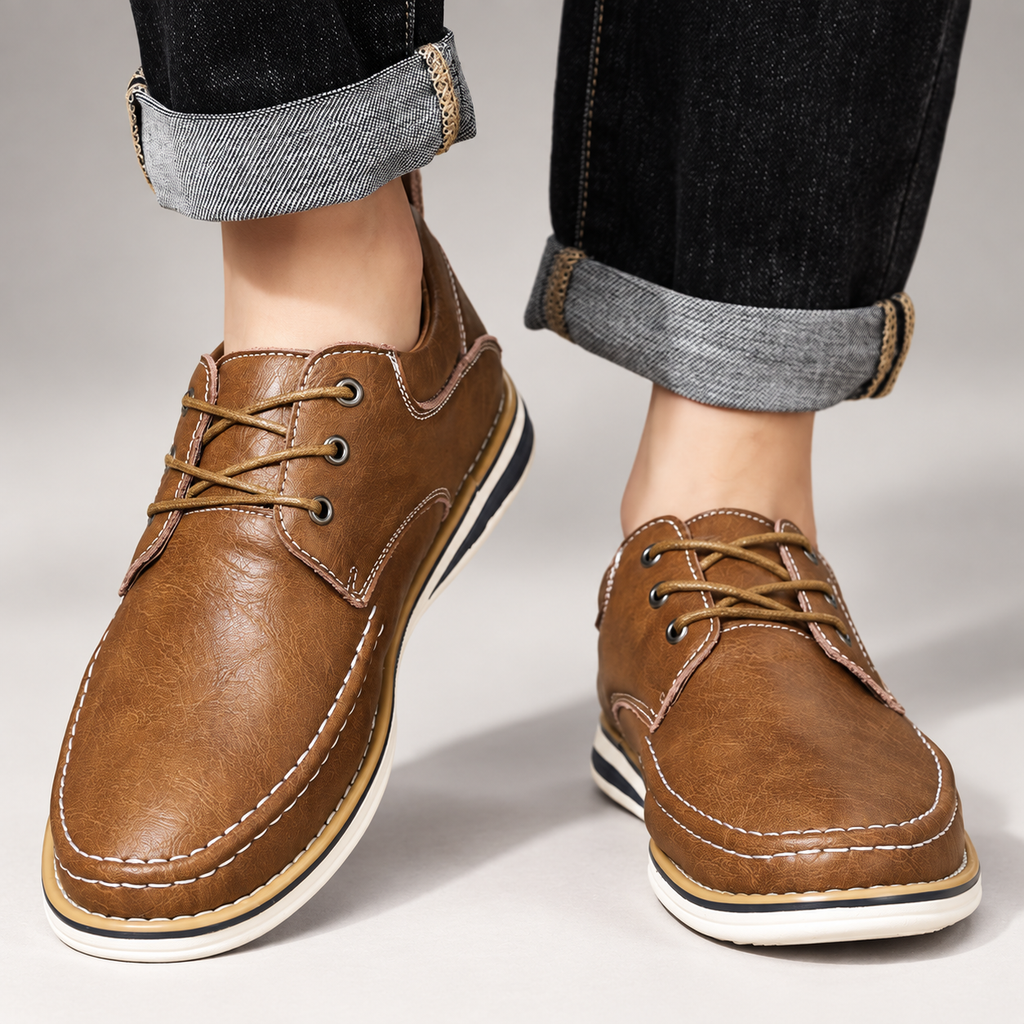 Renzo Men’s Leather-Look Moc Toe Lace-Up Casual Shoes