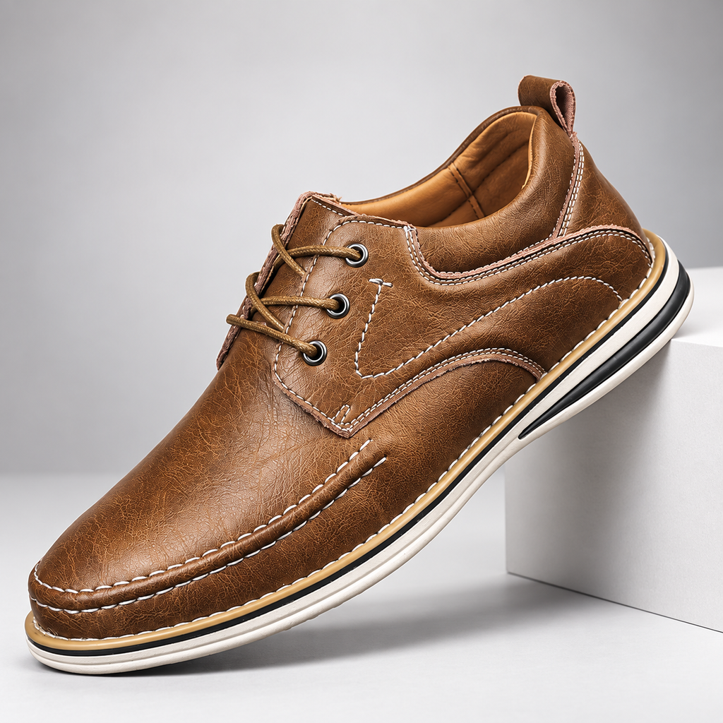 Renzo Men’s Leather-Look Moc Toe Lace-Up Casual Shoes