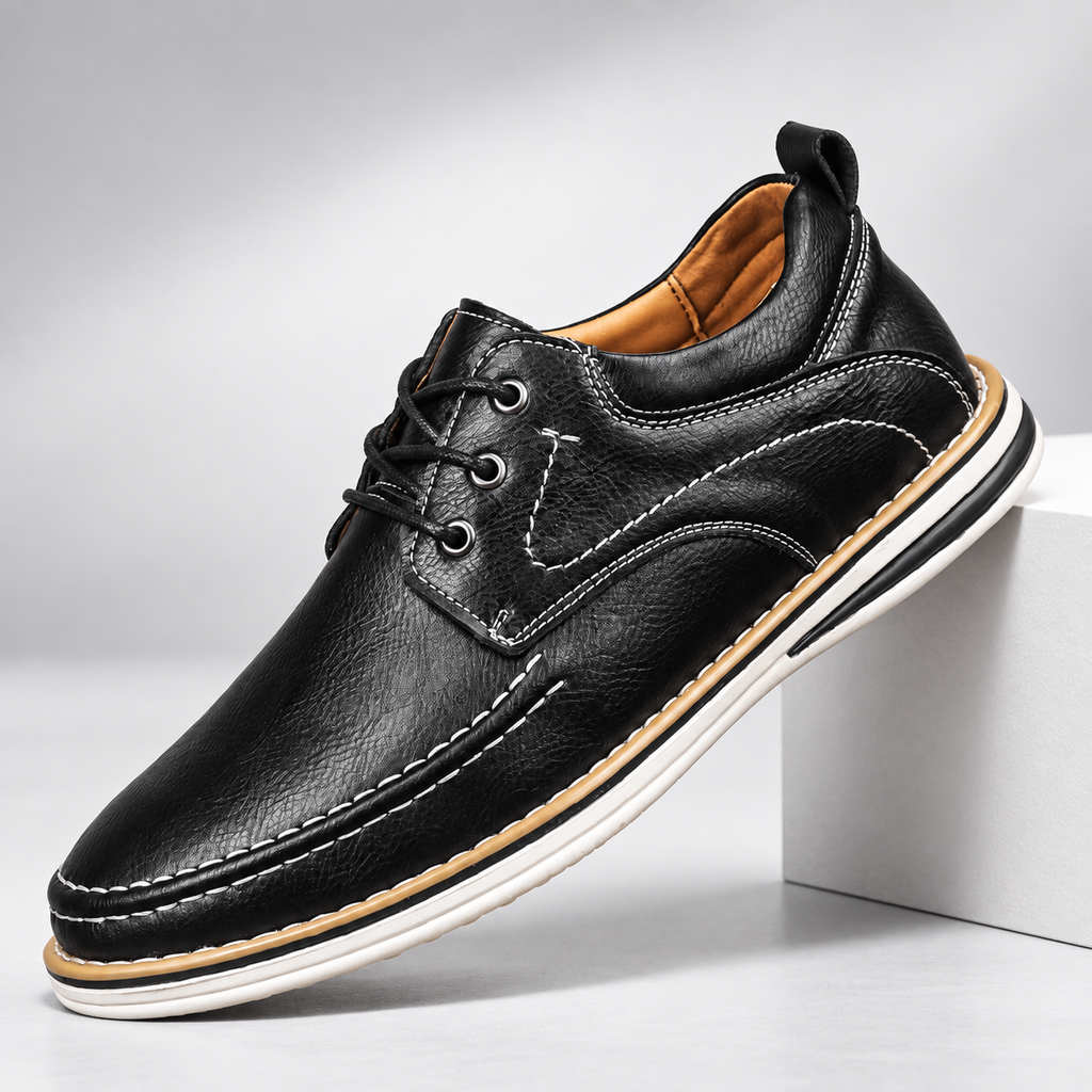 Renzo Men’s Leather-Look Moc Toe Lace-Up Casual Shoes
