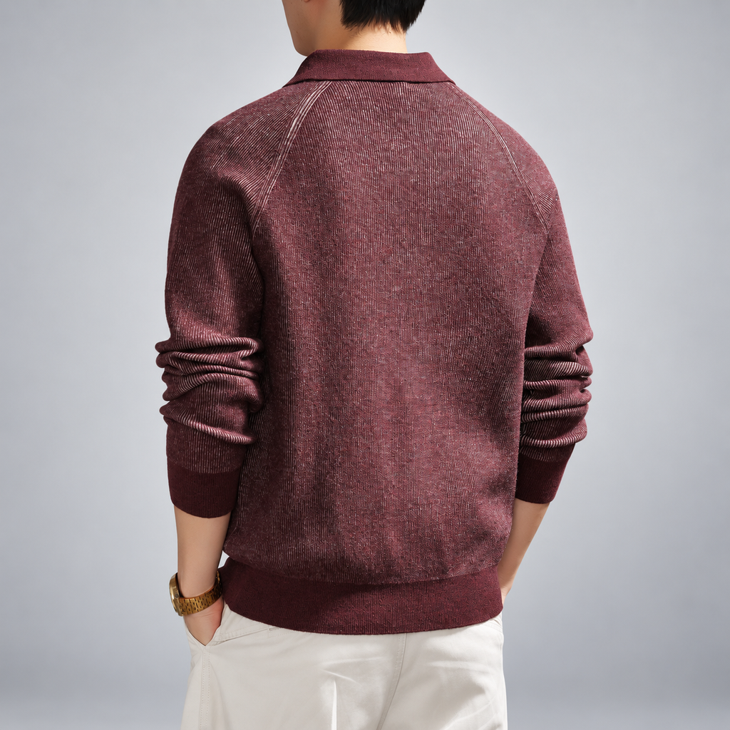 Rainier Men's Ribbed Knit Zip-Up Cardigan with Polo Collar