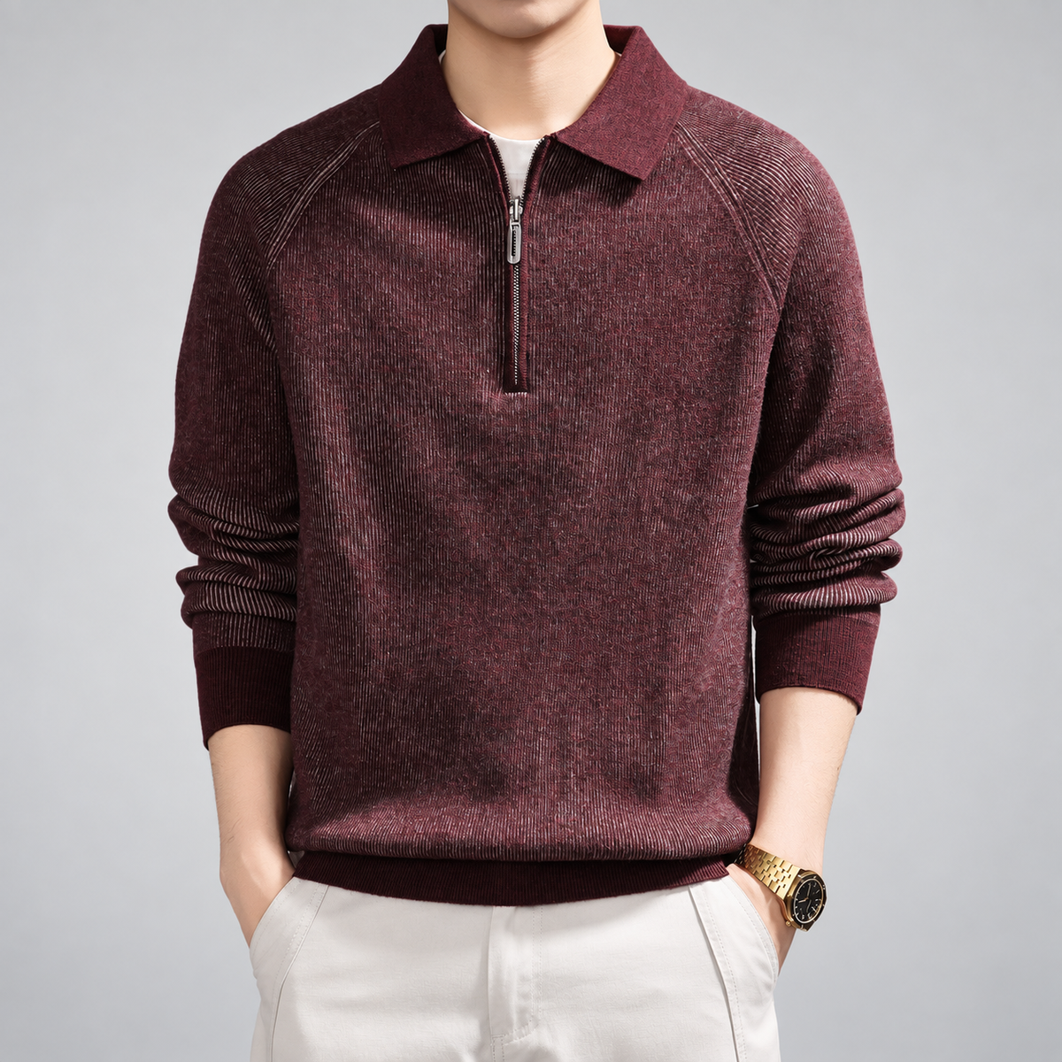Bertram Men's Ribbed Knit Quarter-Zip Polo Sweater