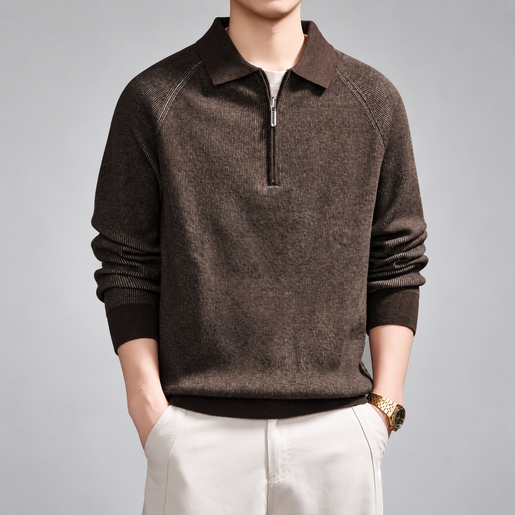 Bertram Men's Ribbed Knit Quarter-Zip Polo Sweater