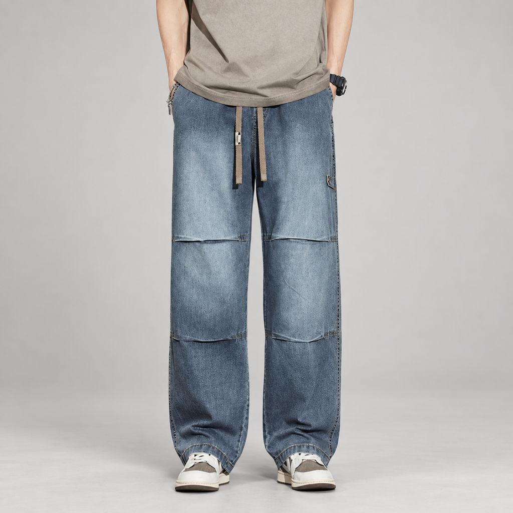 Rocco Men’s Wide-Leg Drawstring Jeans with Panel Seams