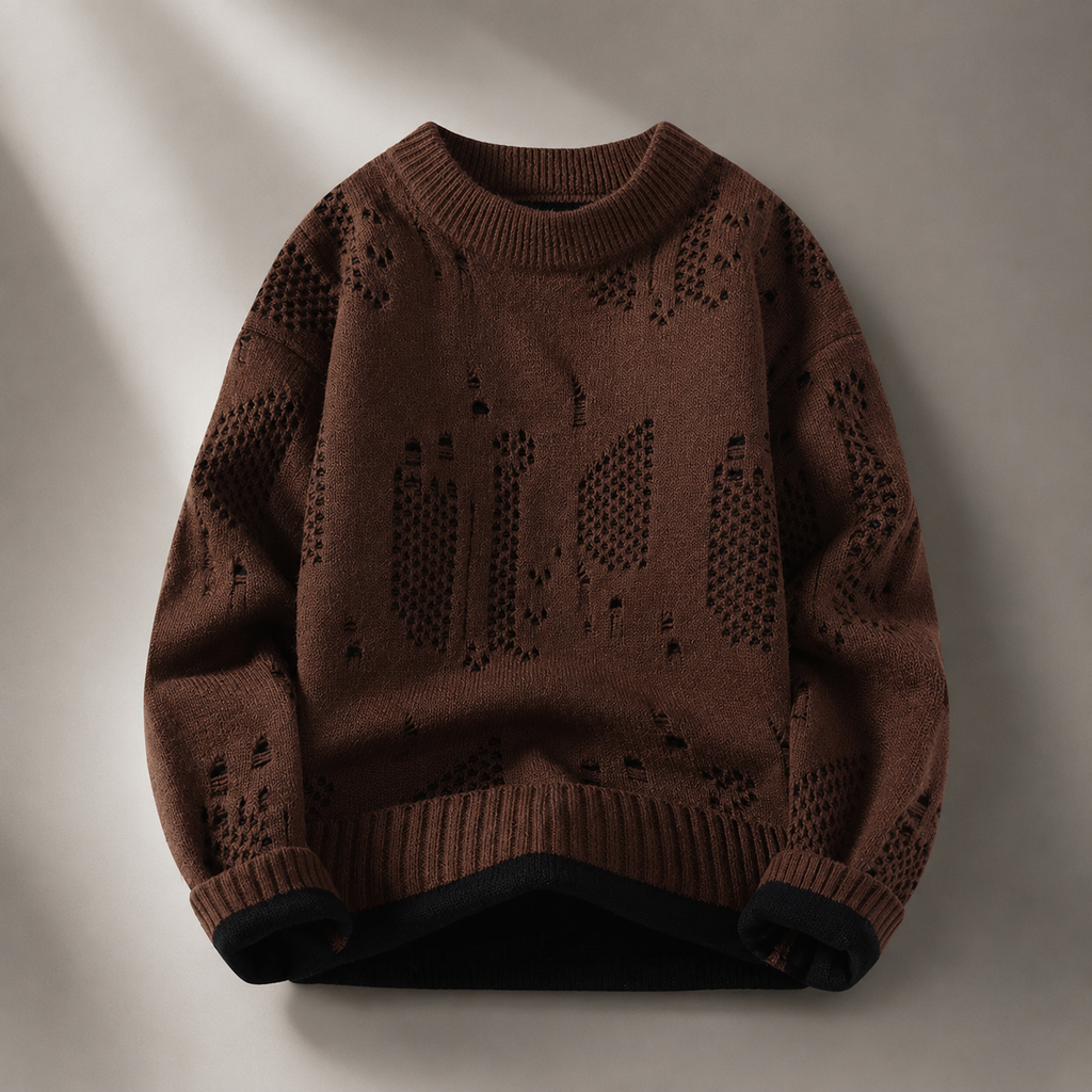 Rocco Men's Textured Knit Crew Neck Sweater – Relaxed Fit Pullover