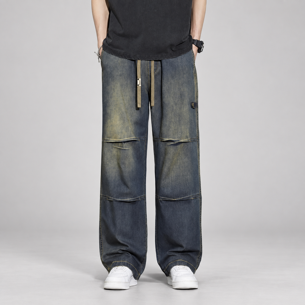 Rocco Men’s Wide-Leg Drawstring Jeans with Panel Seams