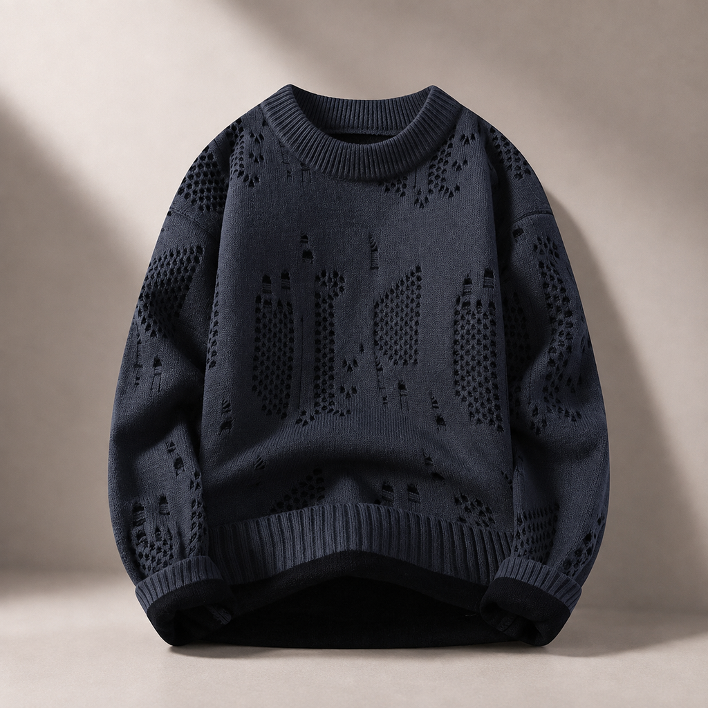 Rocco Men's Textured Knit Crew Neck Sweater – Relaxed Fit Pullover