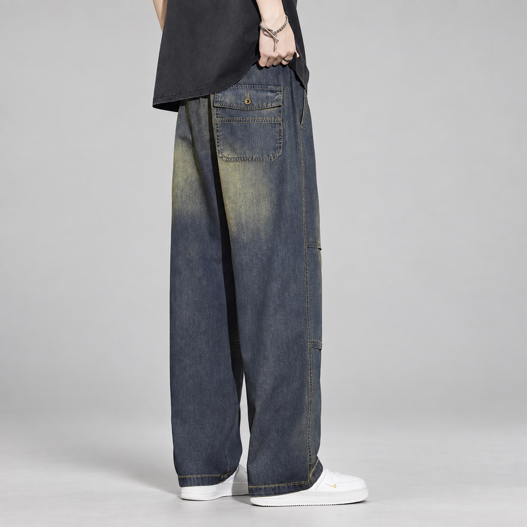 Rocco Men’s Wide-Leg Drawstring Jeans with Panel Seams