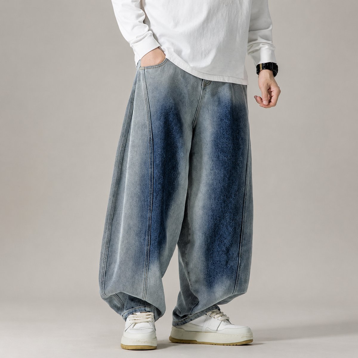 Rocco Men’s Gradient Wash Balloon-Leg Denim Jeans