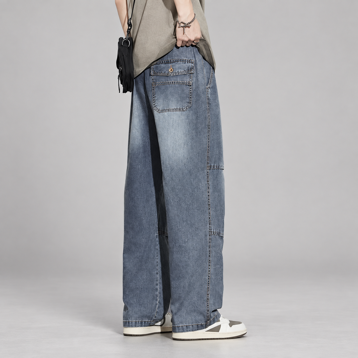 Rocco Men’s Wide-Leg Drawstring Jeans with Panel Seams