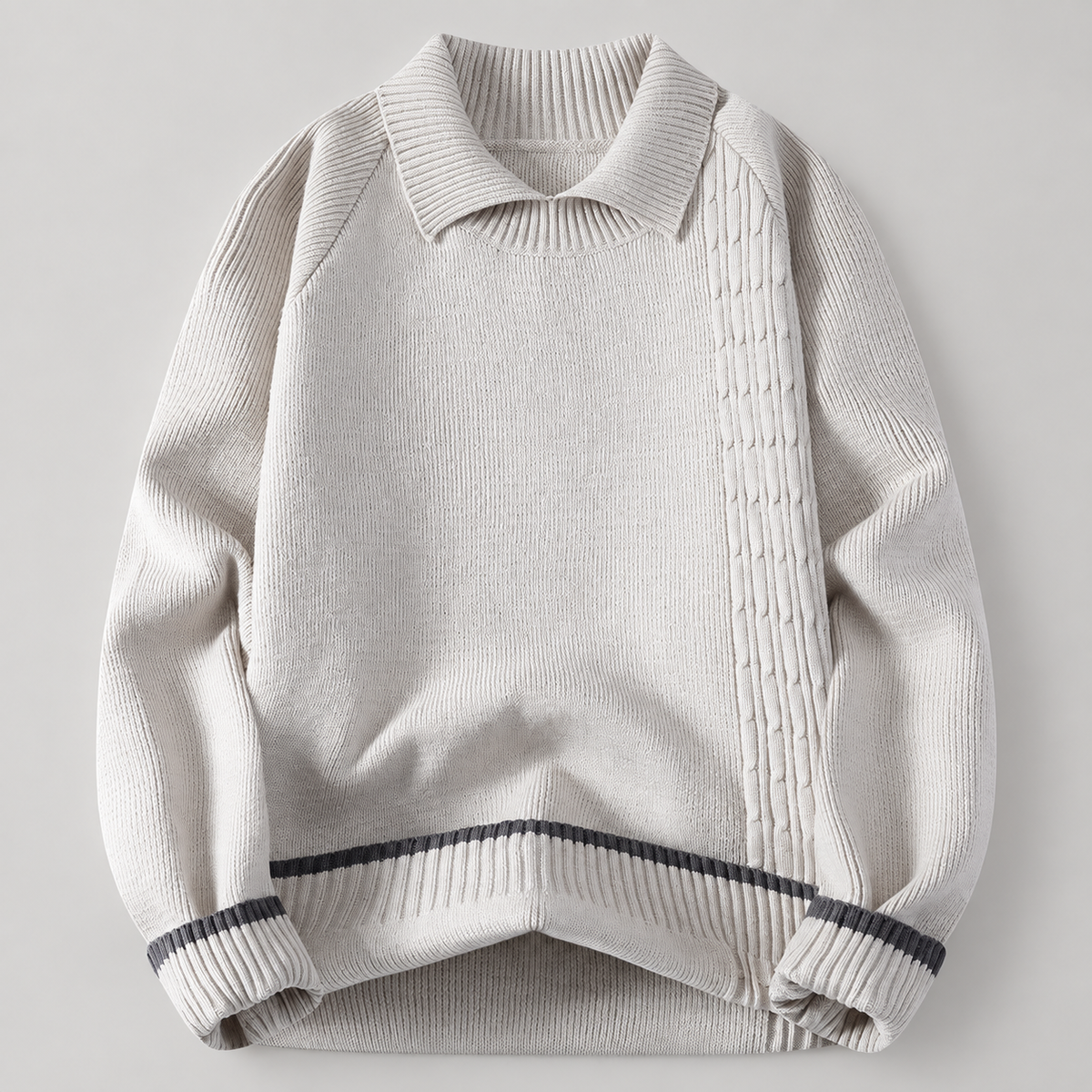 Roland Men’s Collared Knit Sweater with Asymmetric Cable Panel