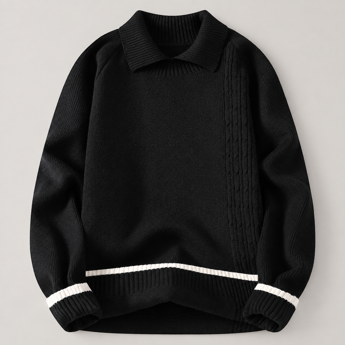 Roland Men’s Collared Knit Sweater with Asymmetric Cable Panel