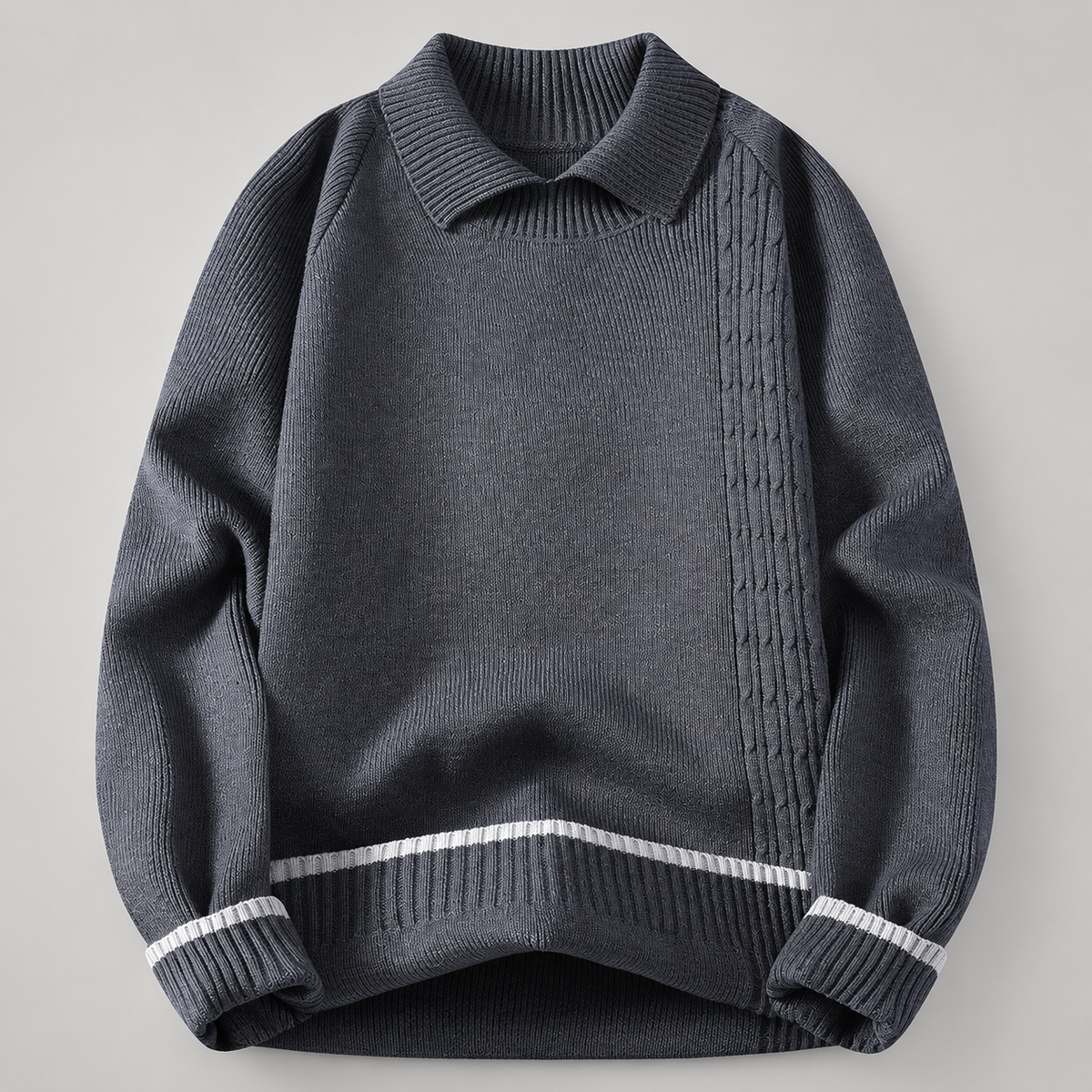 Roland Men’s Collared Knit Sweater with Asymmetric Cable Panel