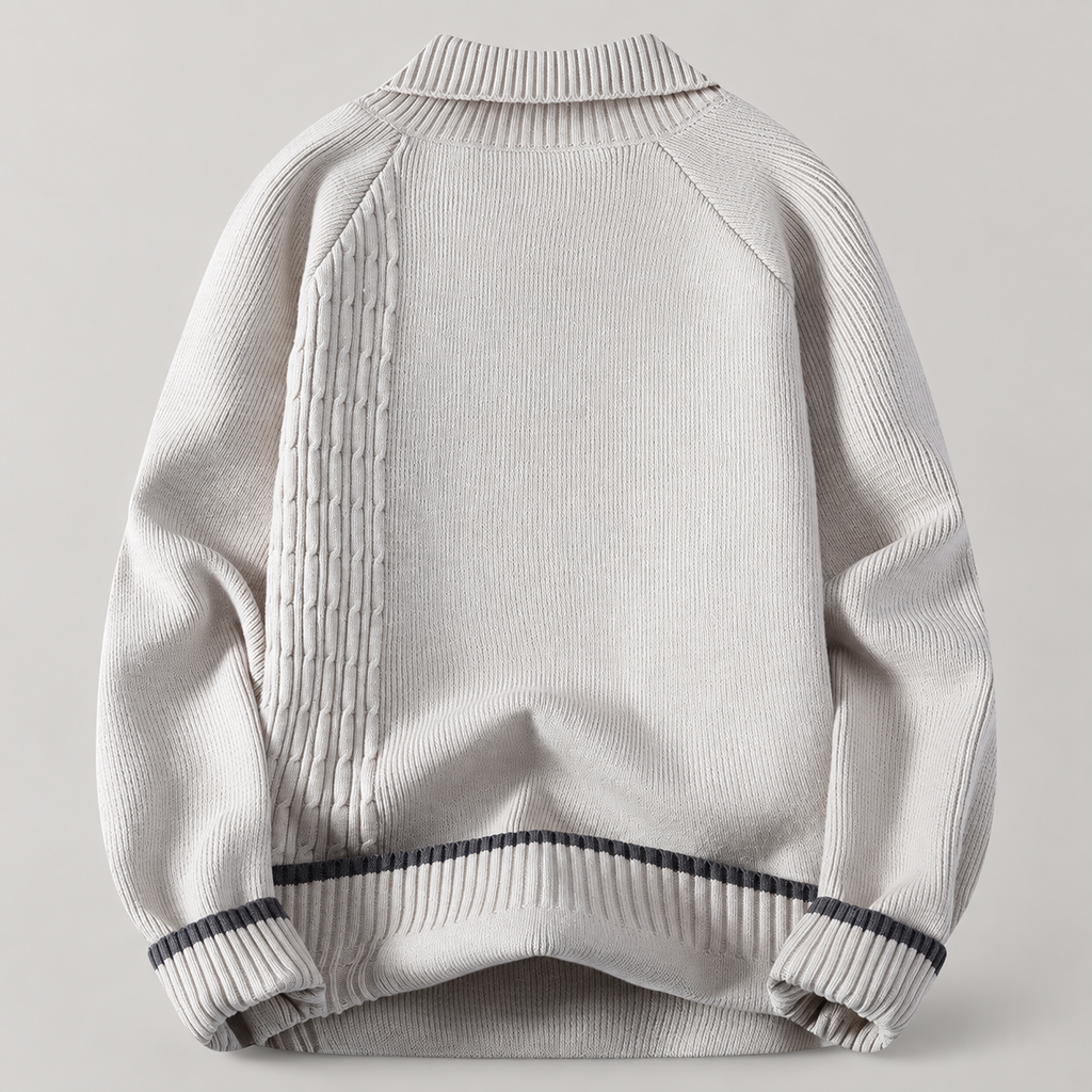 Roland Men’s Collared Knit Sweater with Asymmetric Cable Panel